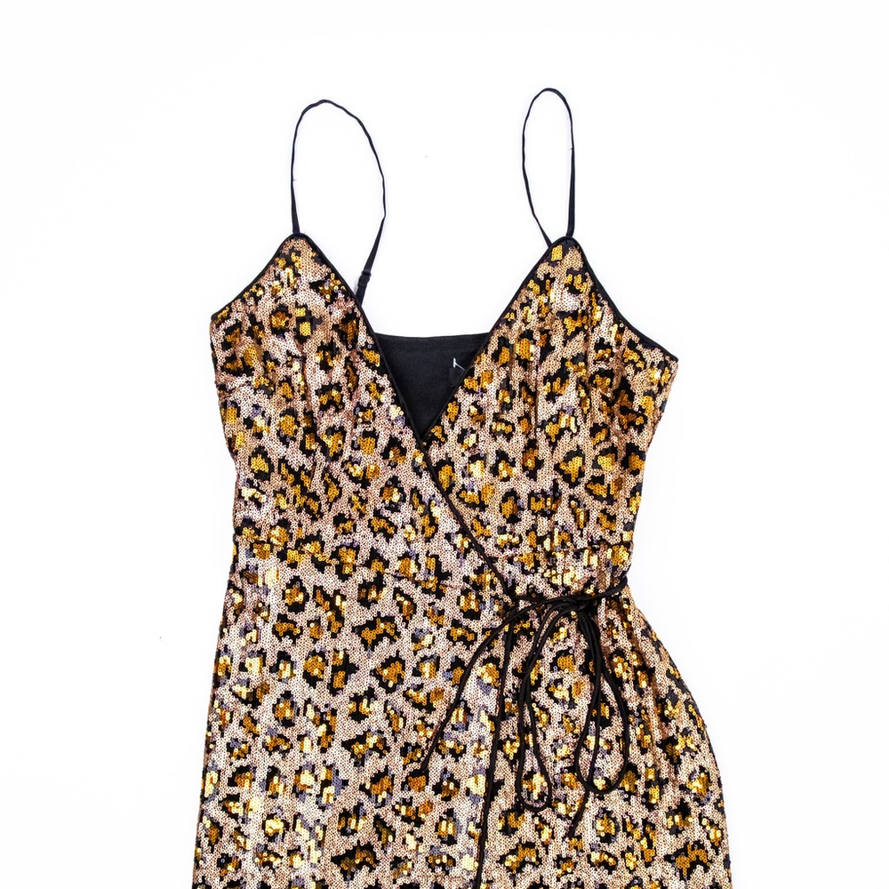 Aidan AIDAN MATTOX Leopard Sequin Wrap Dress Gown $285 - Size 0 / XS - Picture 9 of 14